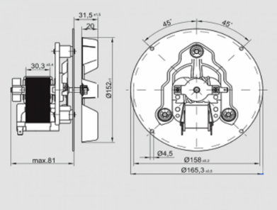 Схема габаритных размеров вентилятора RR152-3030LH